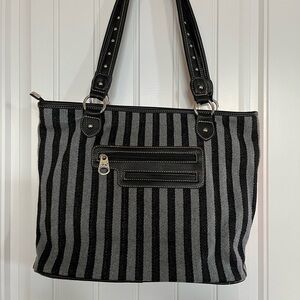 Montana West Holiday Black & Gray Striped //Holiday Canvas Tote Bag